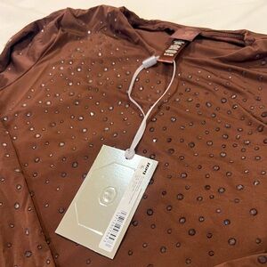 SKIMS x Swarovski long sleeve crew neck sheer thong bodysuit